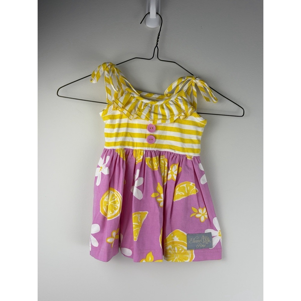 ELEANOR ROSE Pink Yellow Lemon Floral Dress Size 12 M